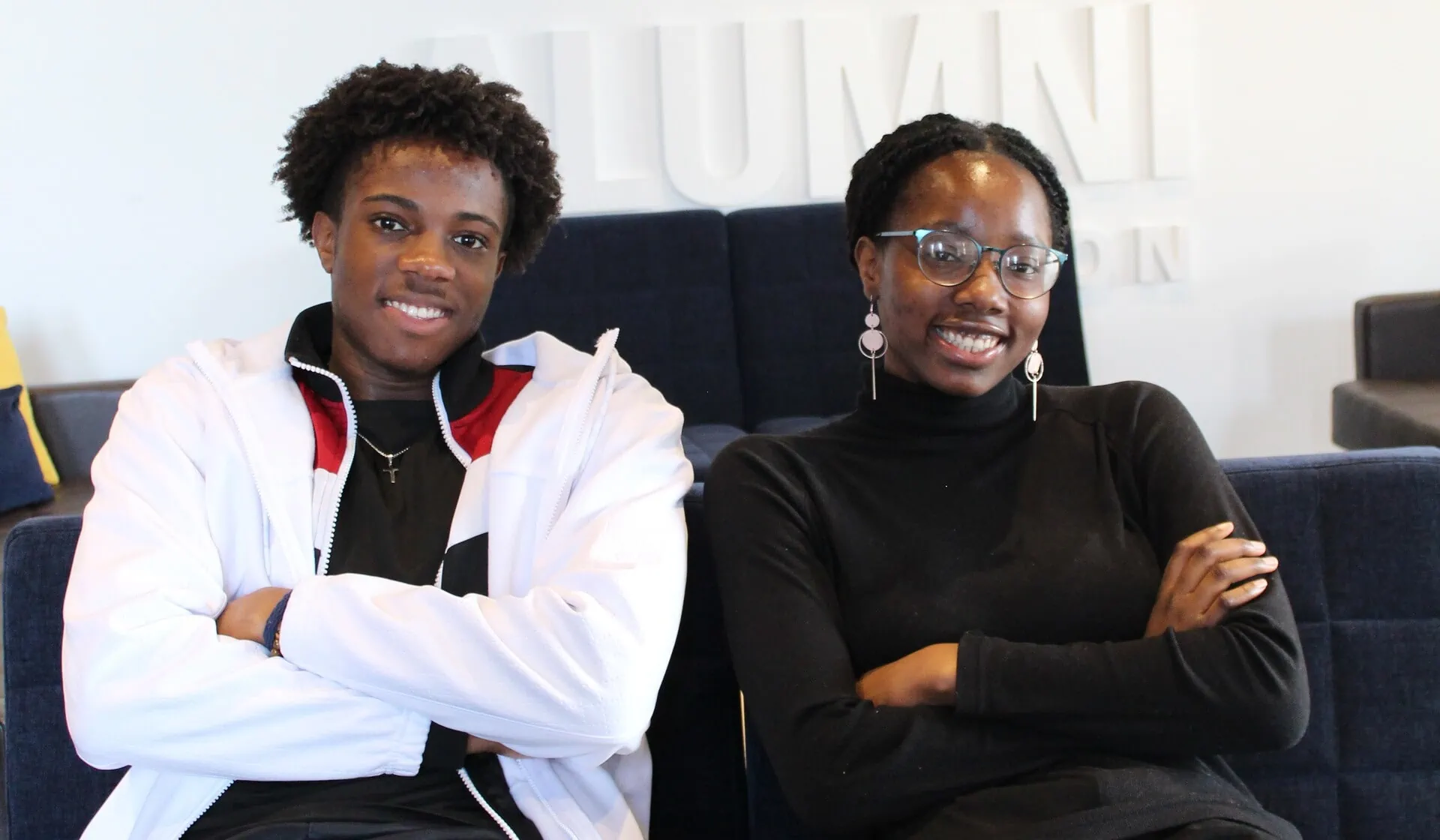 Diala and Elizabeth Ajaero sitting on a couch